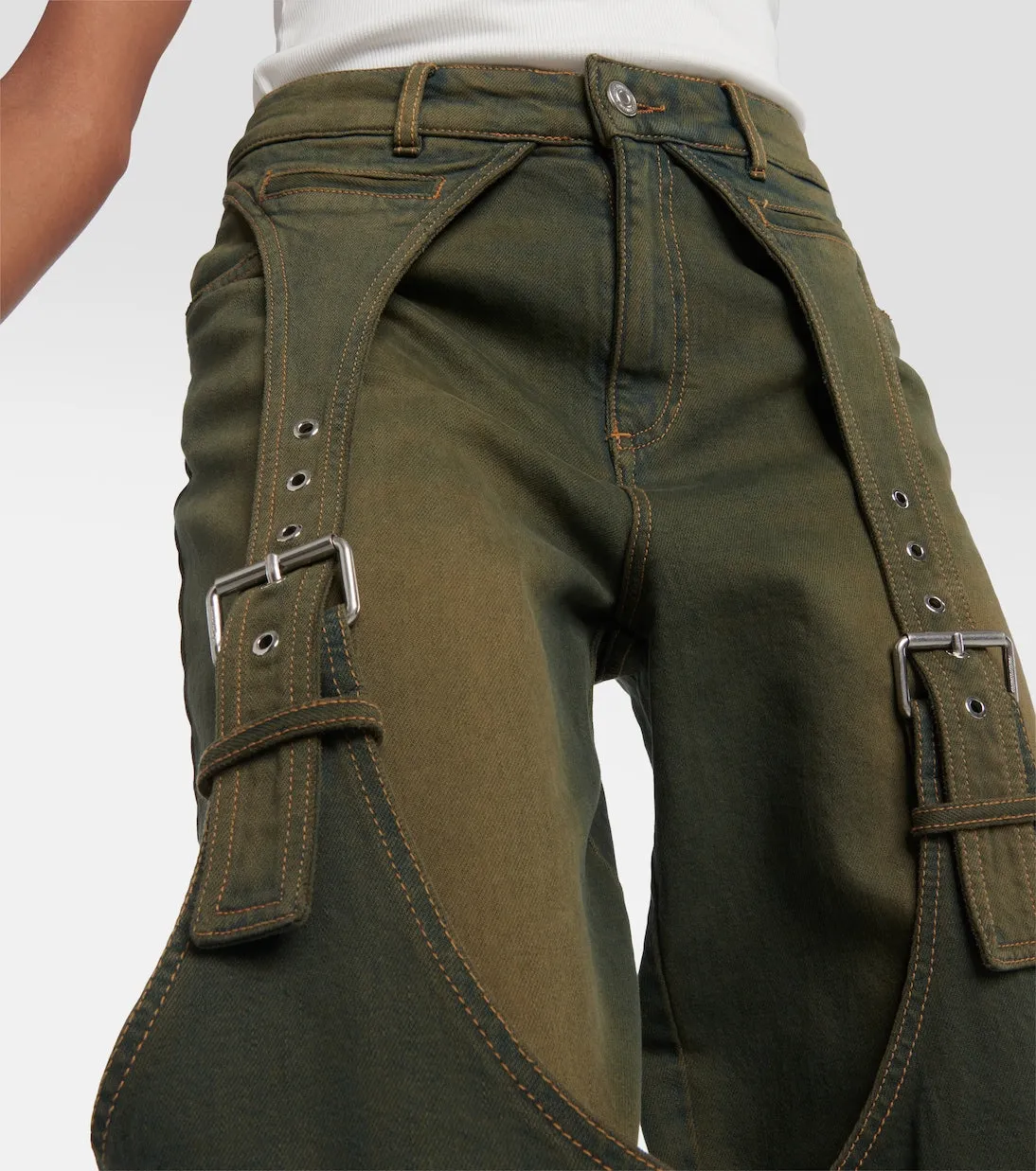 Blumarine Boyfriend Jeans with Decorated Buckle, Brown