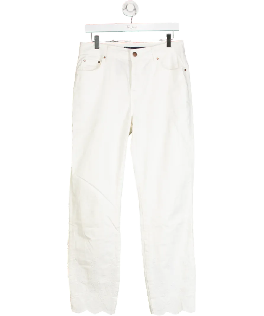 Boden White Slim Straight Leg Embroidered Jeans Tall Fit UK 12