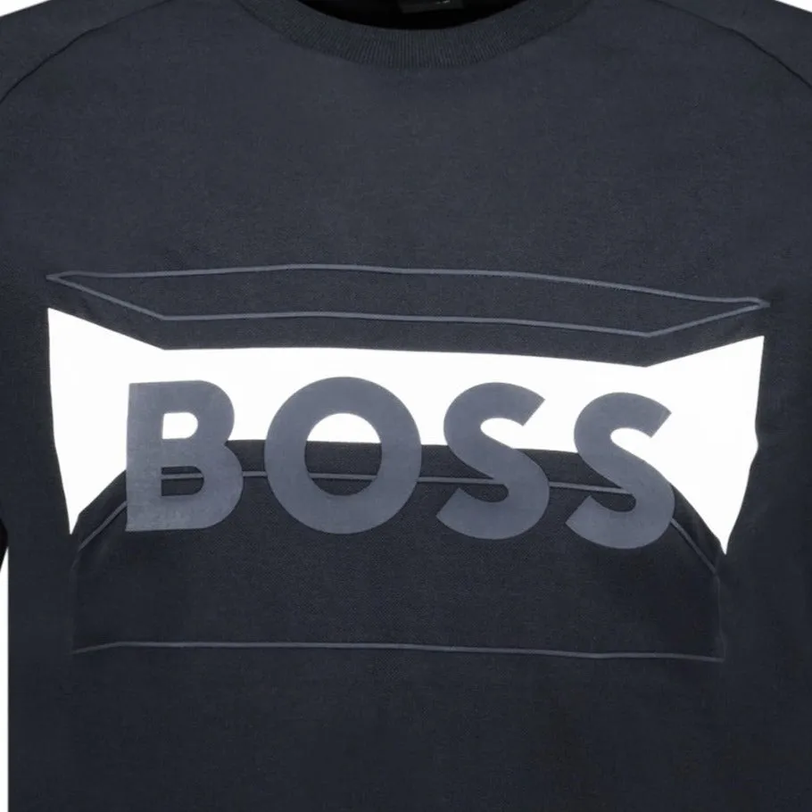 BOSS COTTON-BLEND REGULAR-FIT T-SHIRT WITH LOGO ARTWORK BLACK