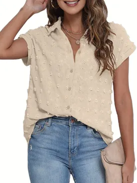 BOTHENIAL Women White Button Down Shirt Dressy Casual Work Tops Chiffon Blouse Summer Short Sleeve Shirts