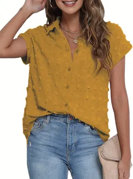 BOTHENIAL Women White Button Down Shirt Dressy Casual Work Tops Chiffon Blouse Summer Short Sleeve Shirts
