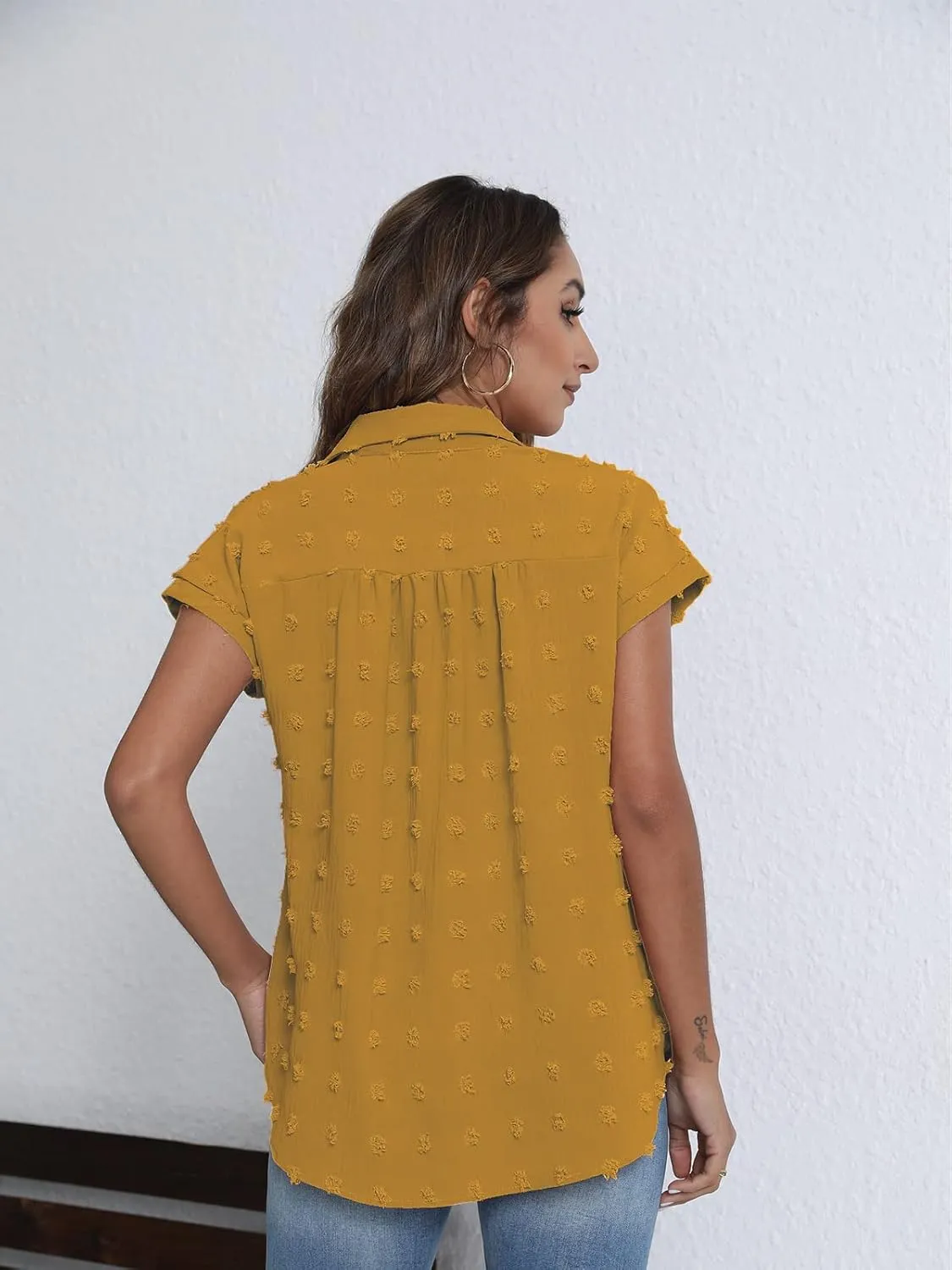 BOTHENIAL Women White Button Down Shirt Dressy Casual Work Tops Chiffon Blouse Summer Short Sleeve Shirts