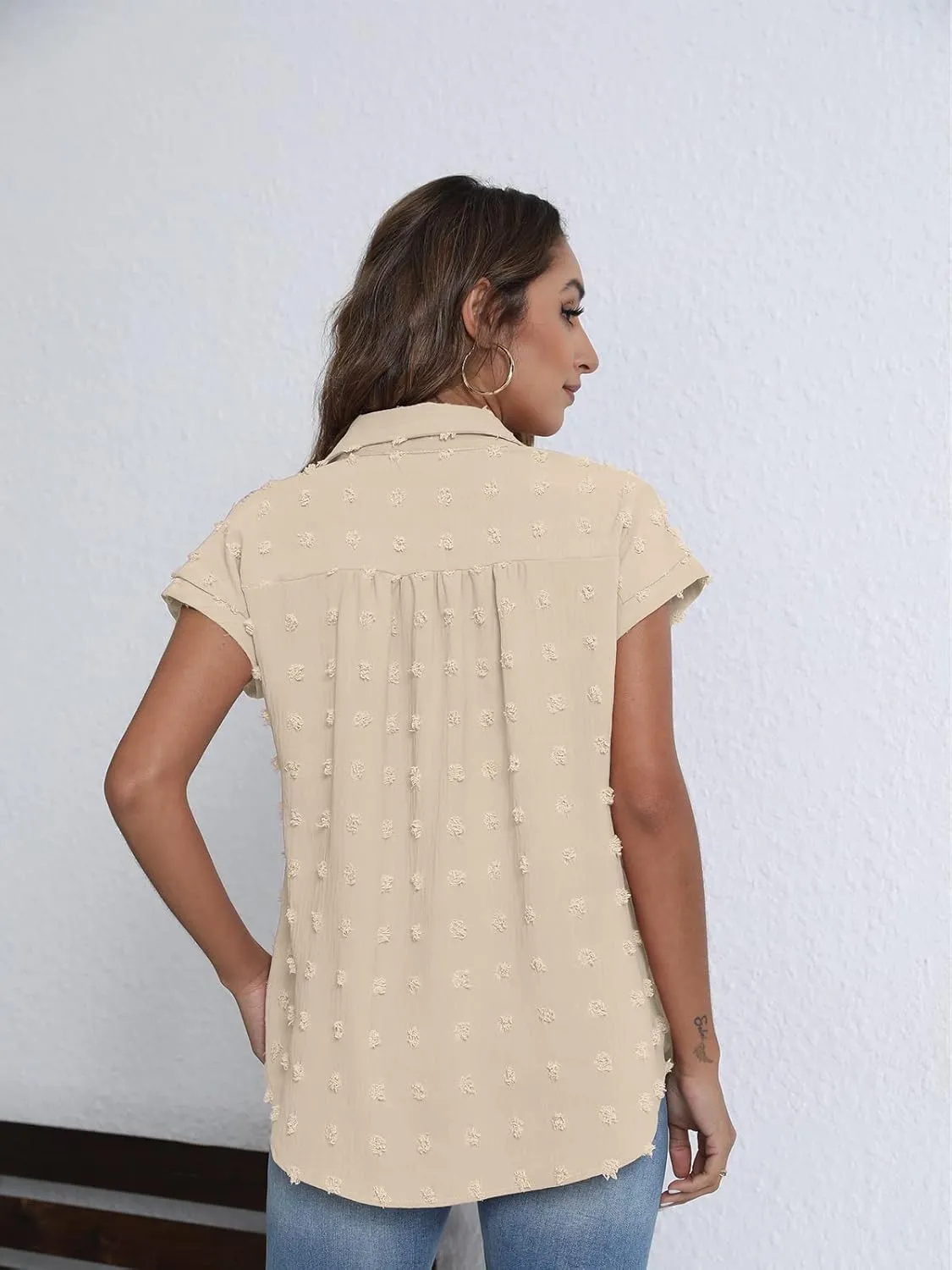 BOTHENIAL Women White Button Down Shirt Dressy Casual Work Tops Chiffon Blouse Summer Short Sleeve Shirts
