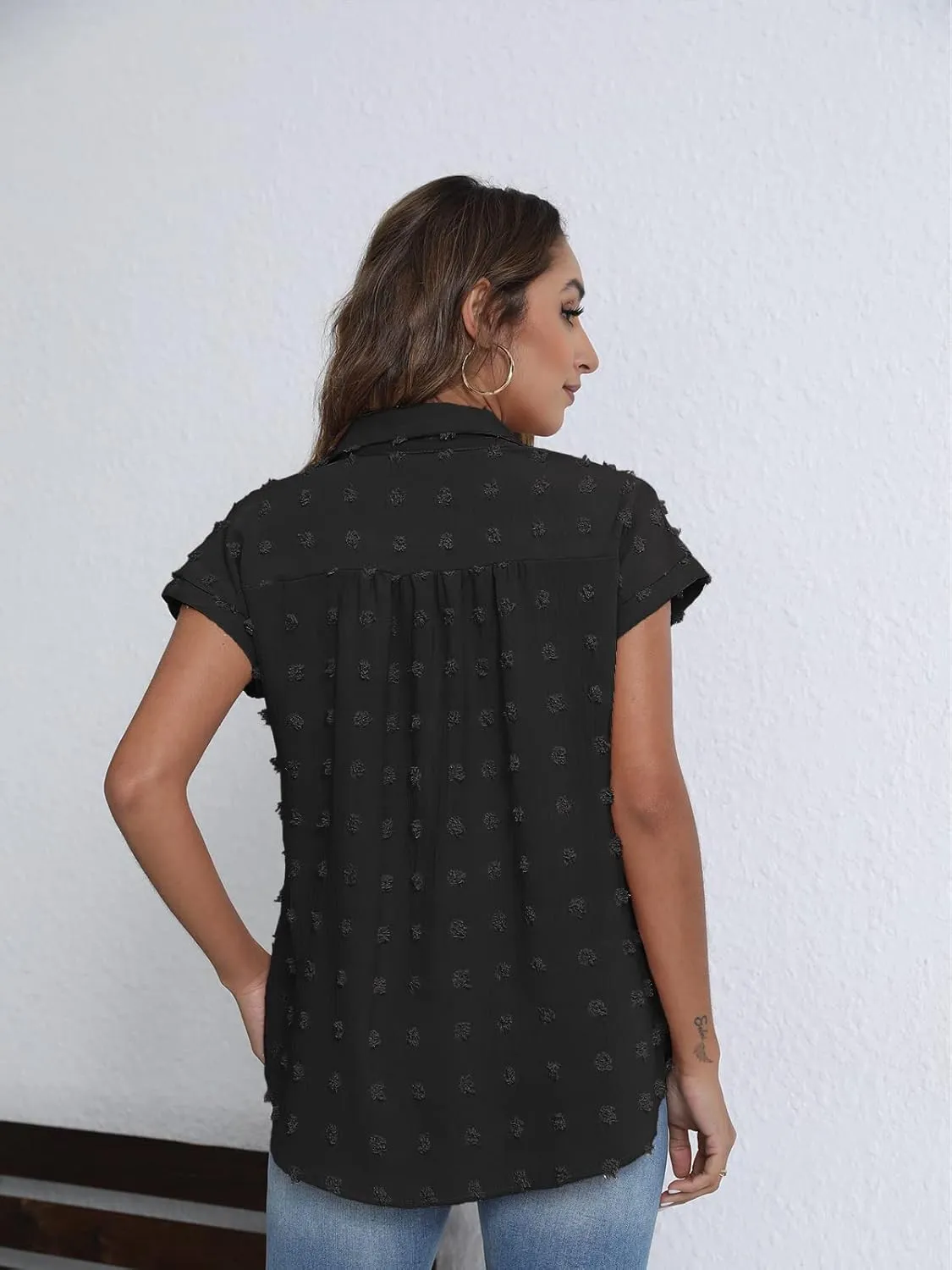 BOTHENIAL Women White Button Down Shirt Dressy Casual Work Tops Chiffon Blouse Summer Short Sleeve Shirts