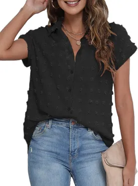BOTHENIAL Women White Button Down Shirt Dressy Casual Work Tops Chiffon Blouse Summer Short Sleeve Shirts