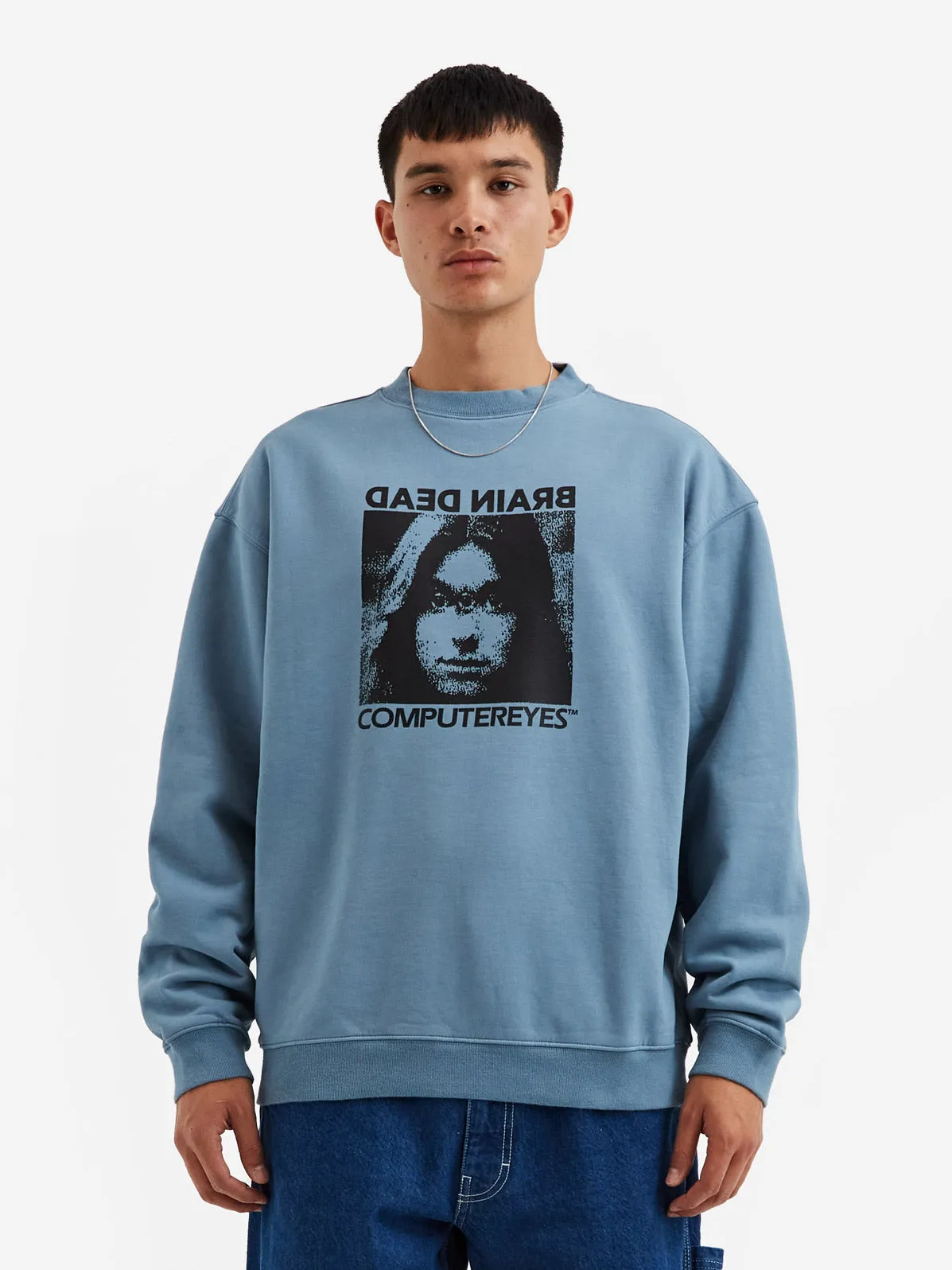 Brain Dead Computer Eyes Crewneck Sweatshirt - Light Blue