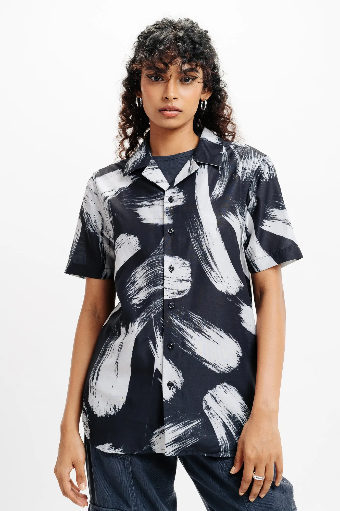 Brush Stroke Printed Viscose Shirt