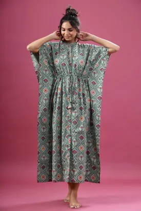 Butterflies on Light Green Front Buttoned Kaftan