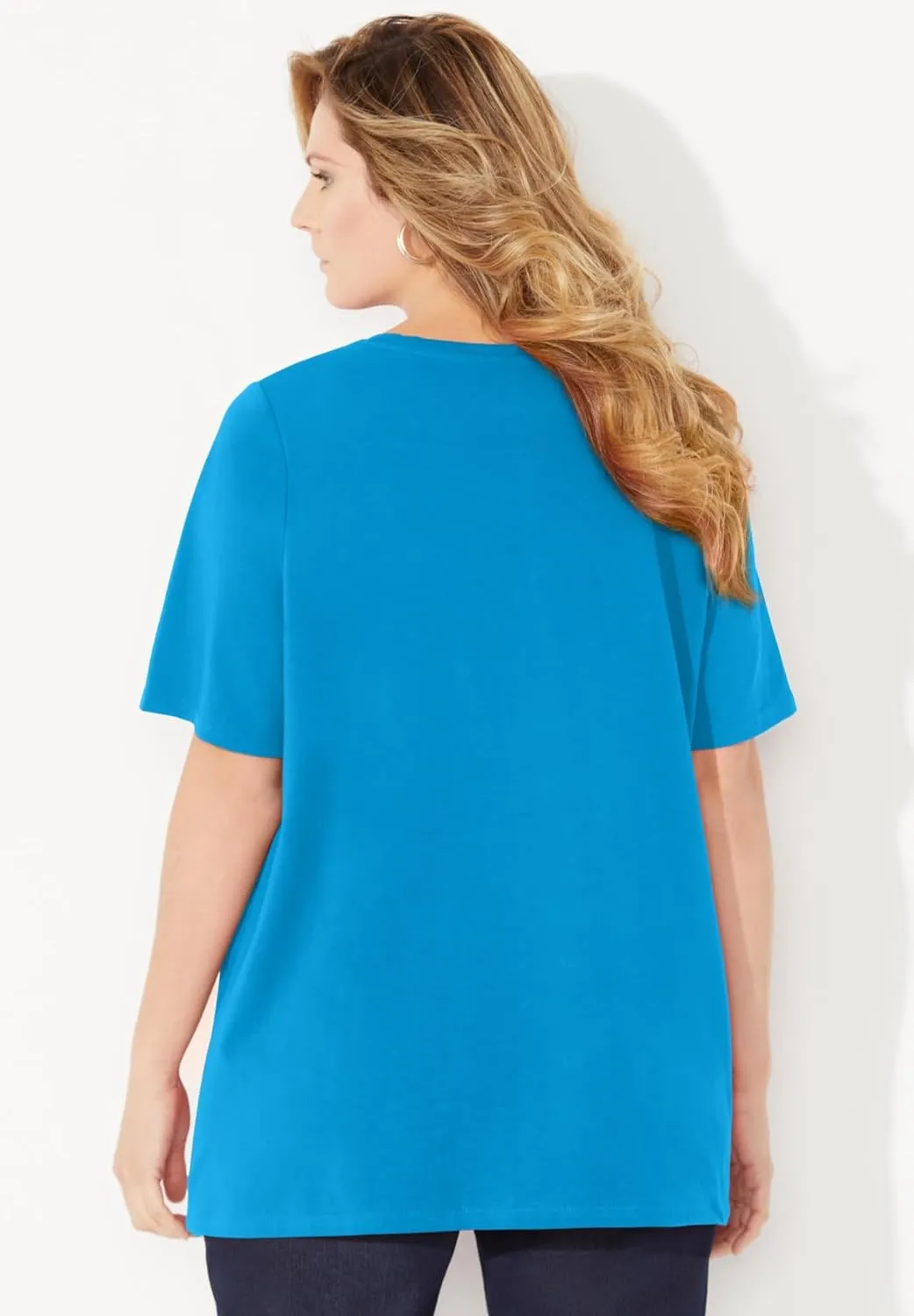 Catherines Women's Plus Size Suprema Embroidered Notch-Neck Tee