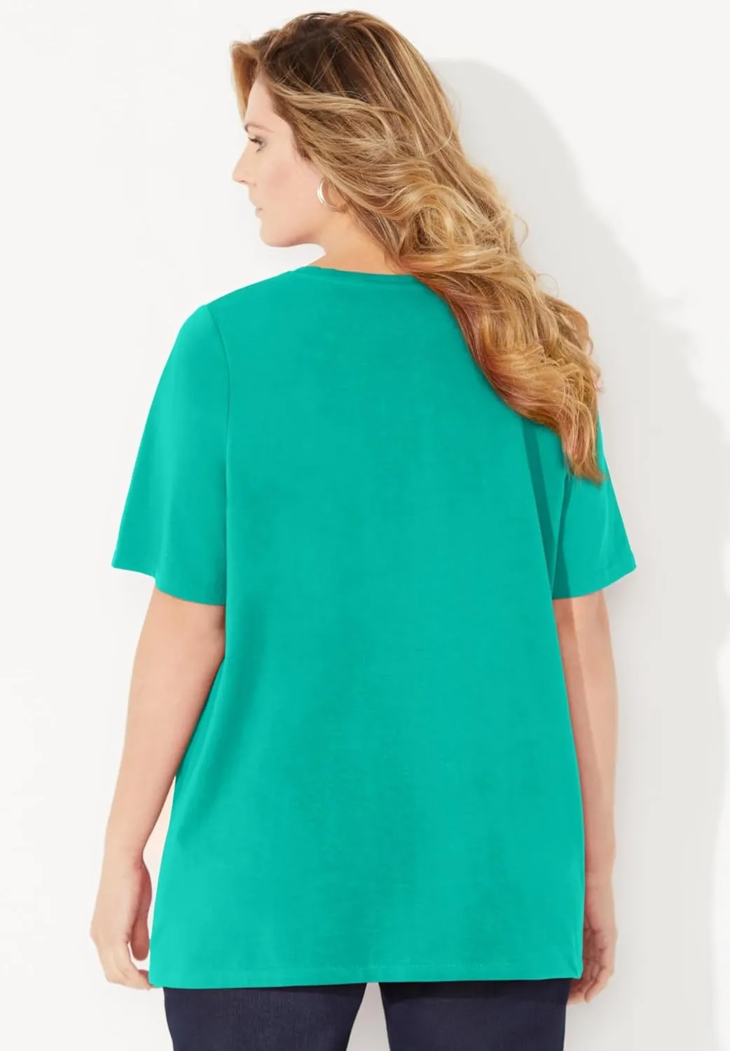 Catherines Women's Plus Size Suprema Embroidered Notch-Neck Tee