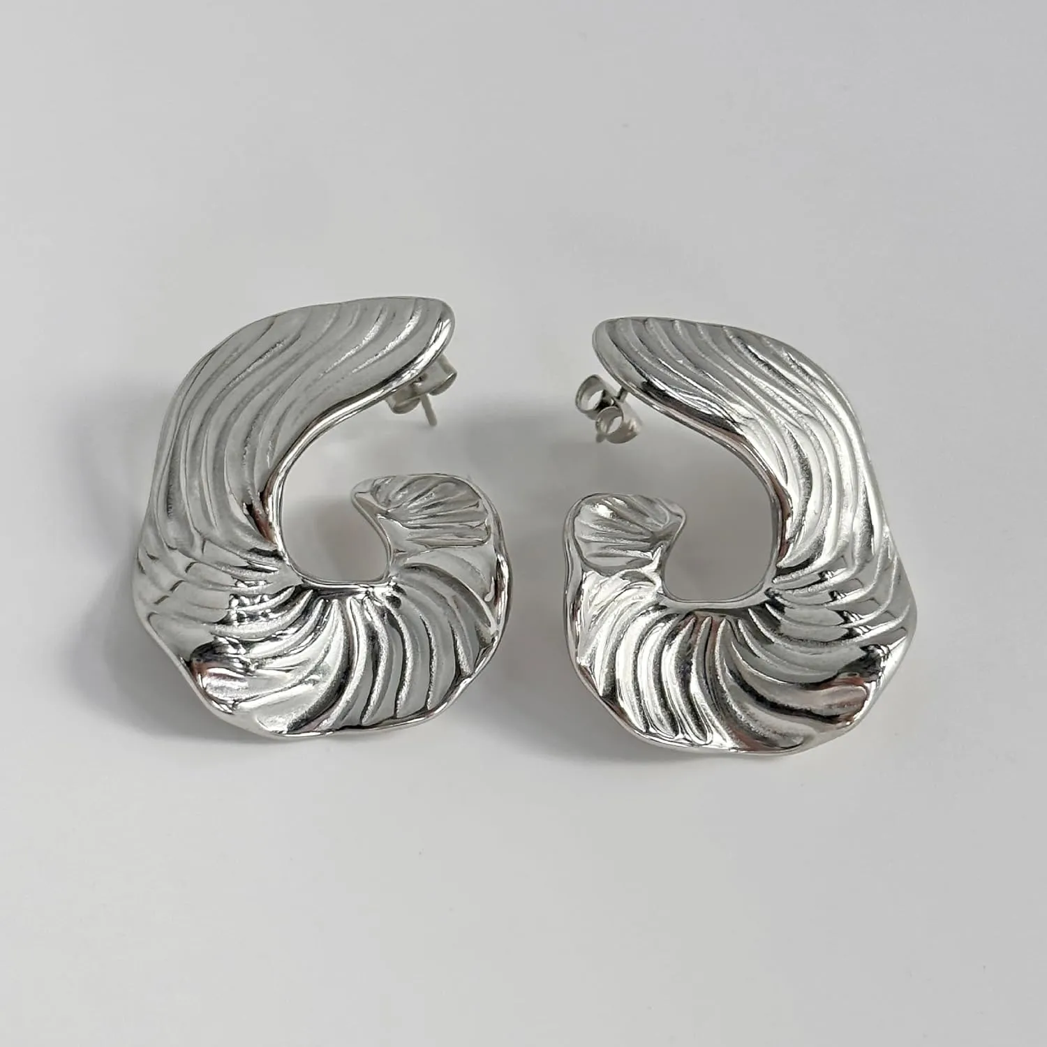 Chunky Gold & Silver Spiral Earrings - Trendy Large Geometric Fashion Statement Earrings