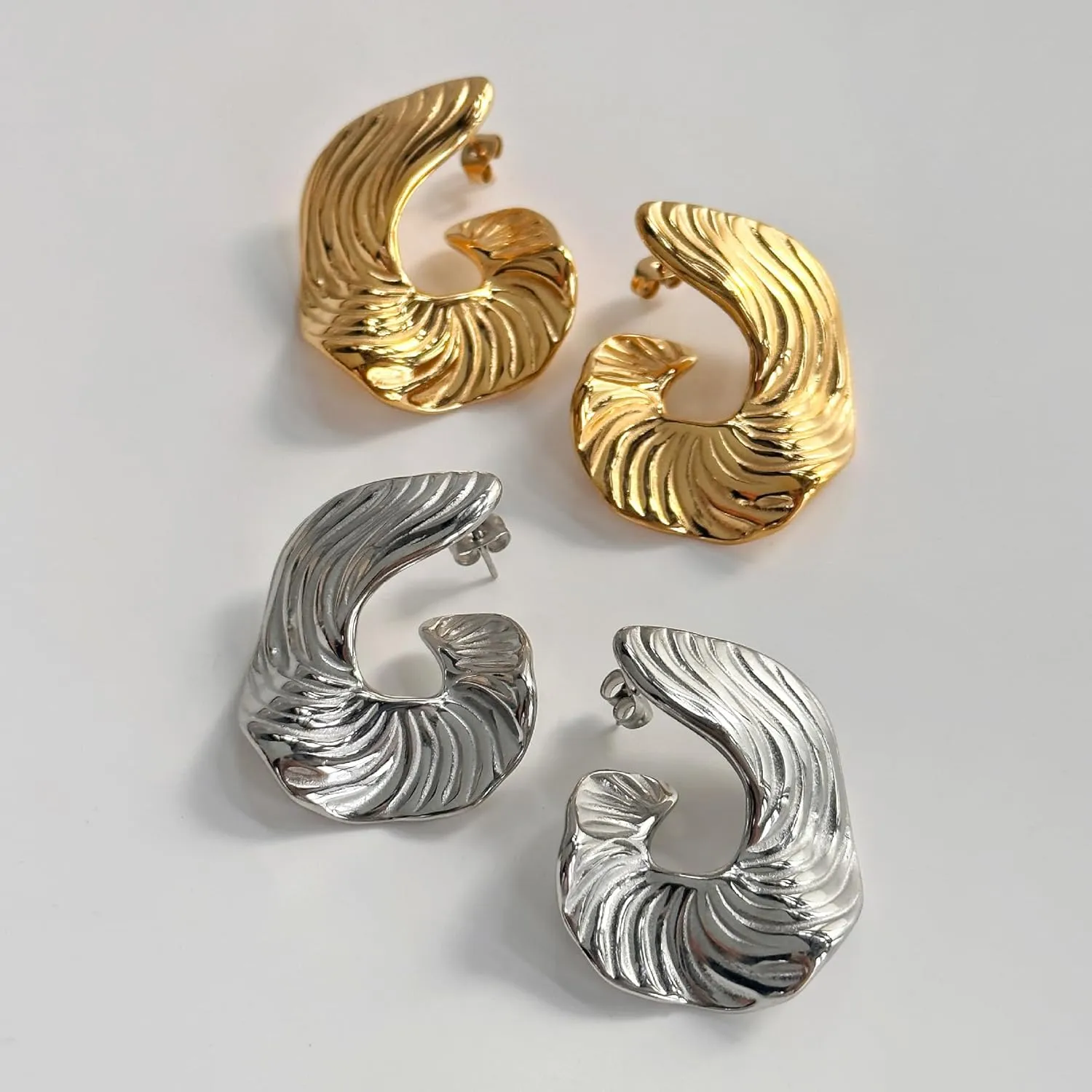 Chunky Gold & Silver Spiral Earrings - Trendy Large Geometric Fashion Statement Earrings