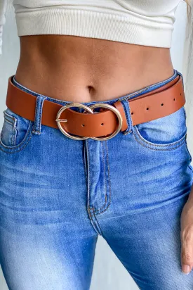 Cognac Belt With Gold Buckle