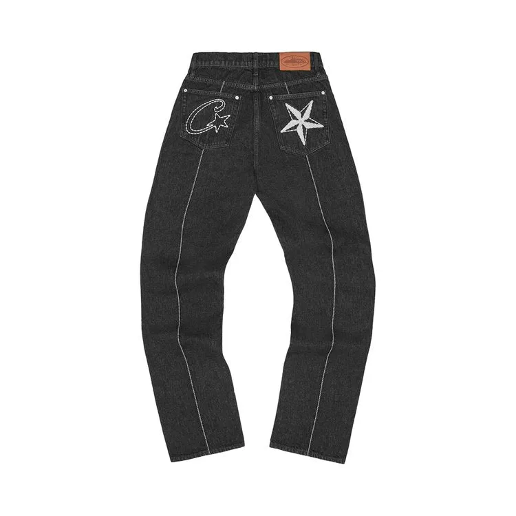Corteiz C-Star Stitch-Down 'Triple Black' Jeans, black