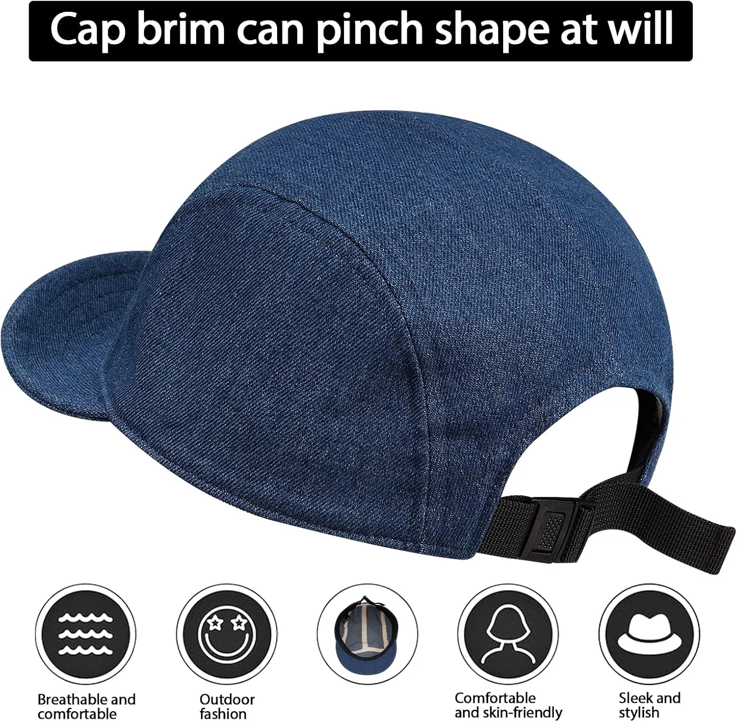 Croogo 5 Panel Baseball Cap Short Brim Caps Denim Cotton Trucker Hats Classic Cityboy Biker Board Cap Soft Flat Bill Dad Hats