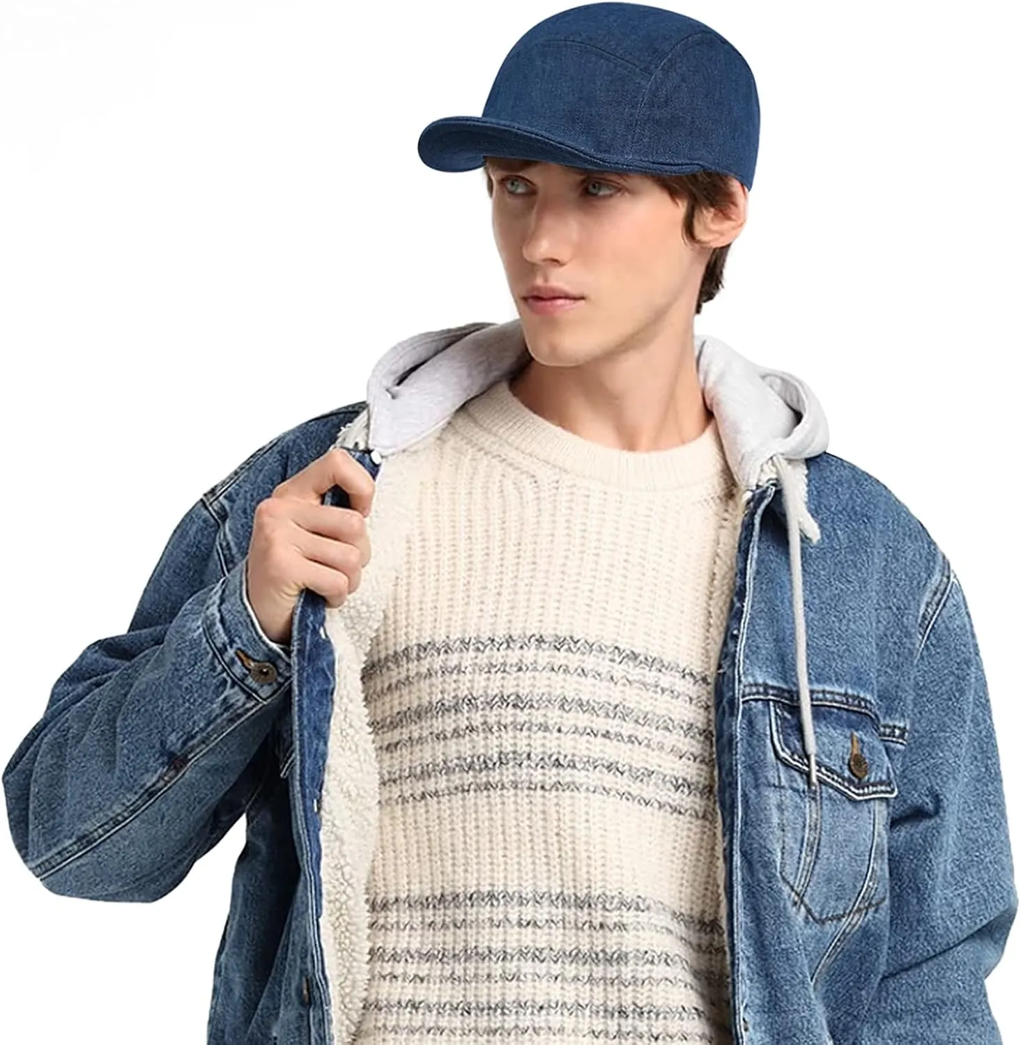 Croogo 5 Panel Baseball Cap Short Brim Caps Denim Cotton Trucker Hats Classic Cityboy Biker Board Cap Soft Flat Bill Dad Hats