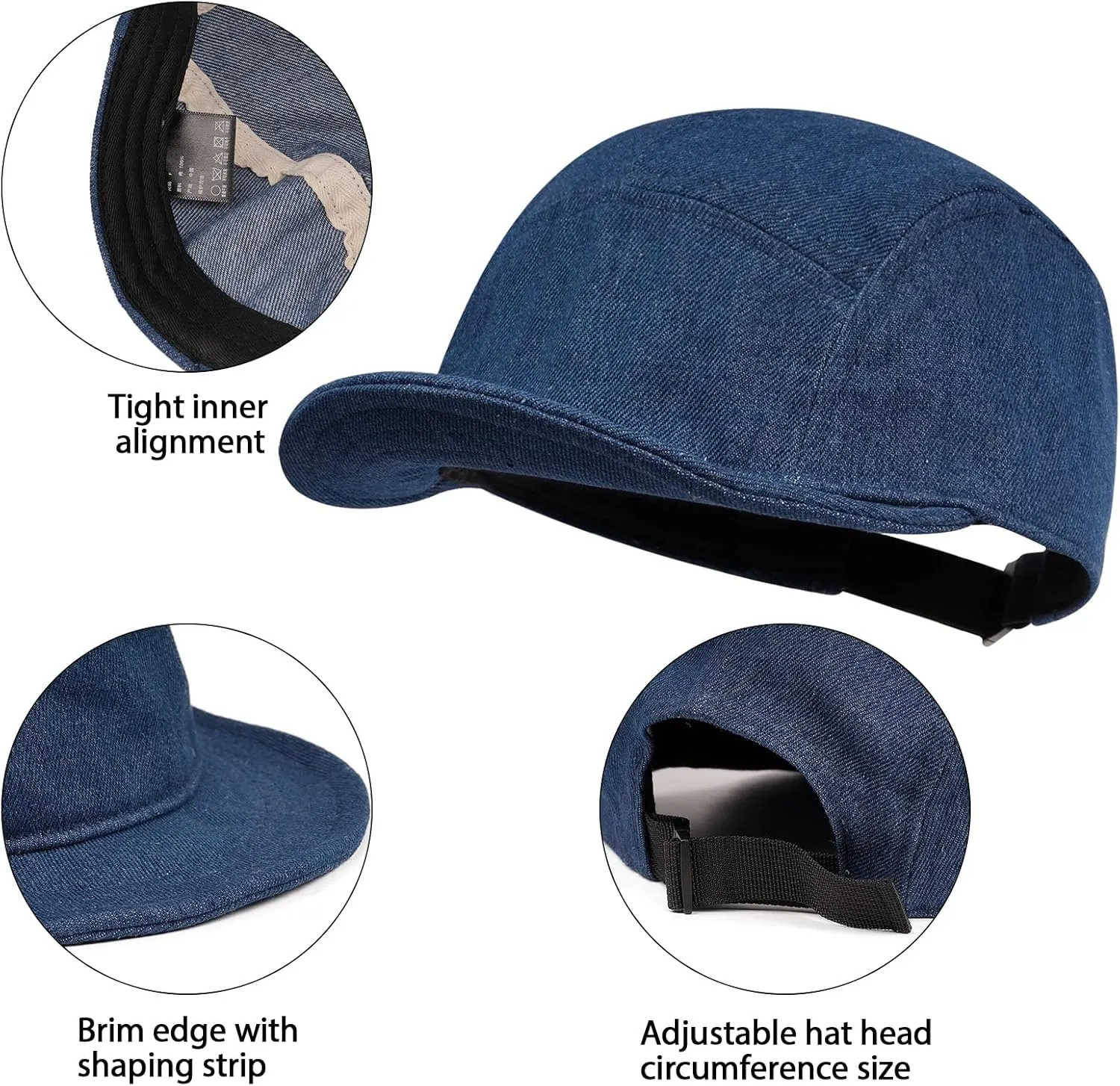 Croogo 5 Panel Baseball Cap Short Brim Caps Denim Cotton Trucker Hats Classic Cityboy Biker Board Cap Soft Flat Bill Dad Hats