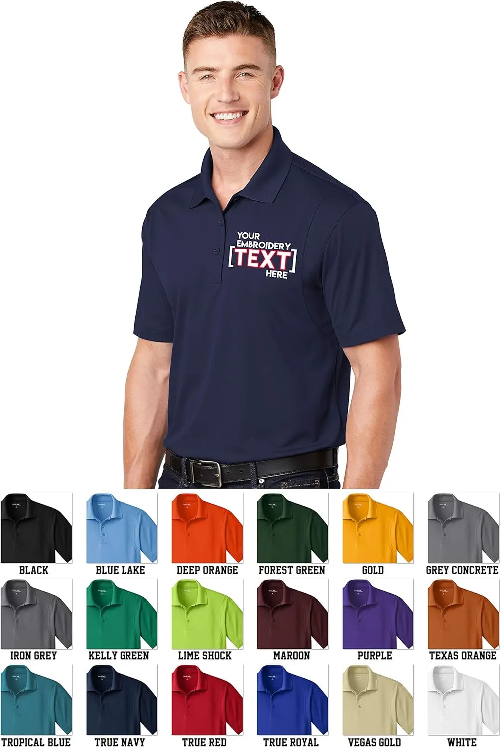 Custom Embroidered Moisture Wicking Performance Polo - Embroidery Collar Polo Shirts