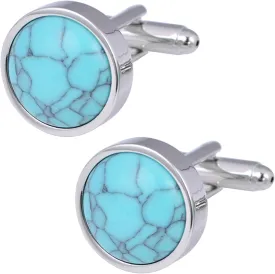 Dome Natural Turquoise Stone Cufflinks Jewelry for Men Stainless Steel Classic Tuxedo Shirt Unique Business Wedding