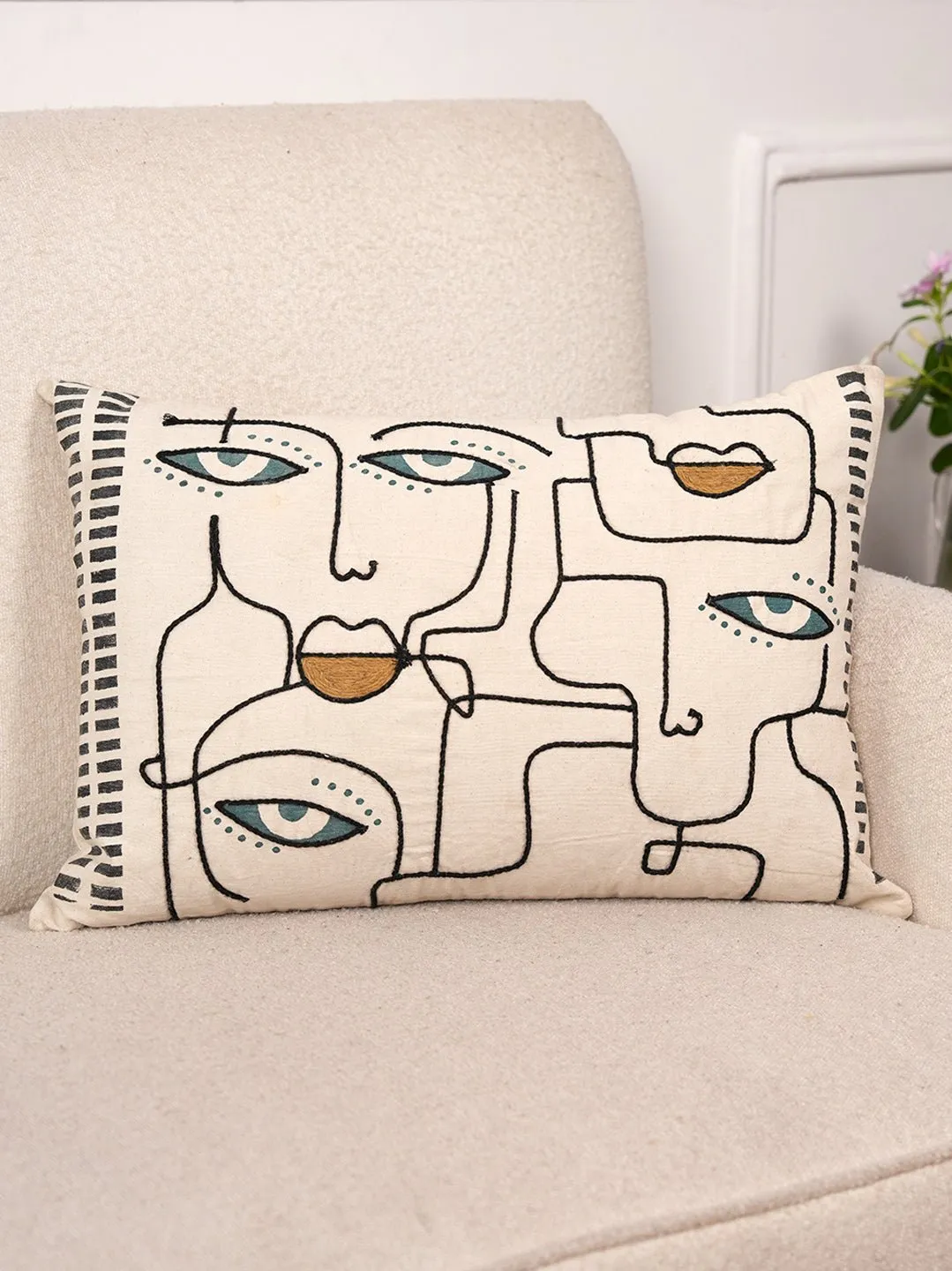 DOODLE DREAM SERENITY - EMBROIDERED LUMBAR CUSHION COVER