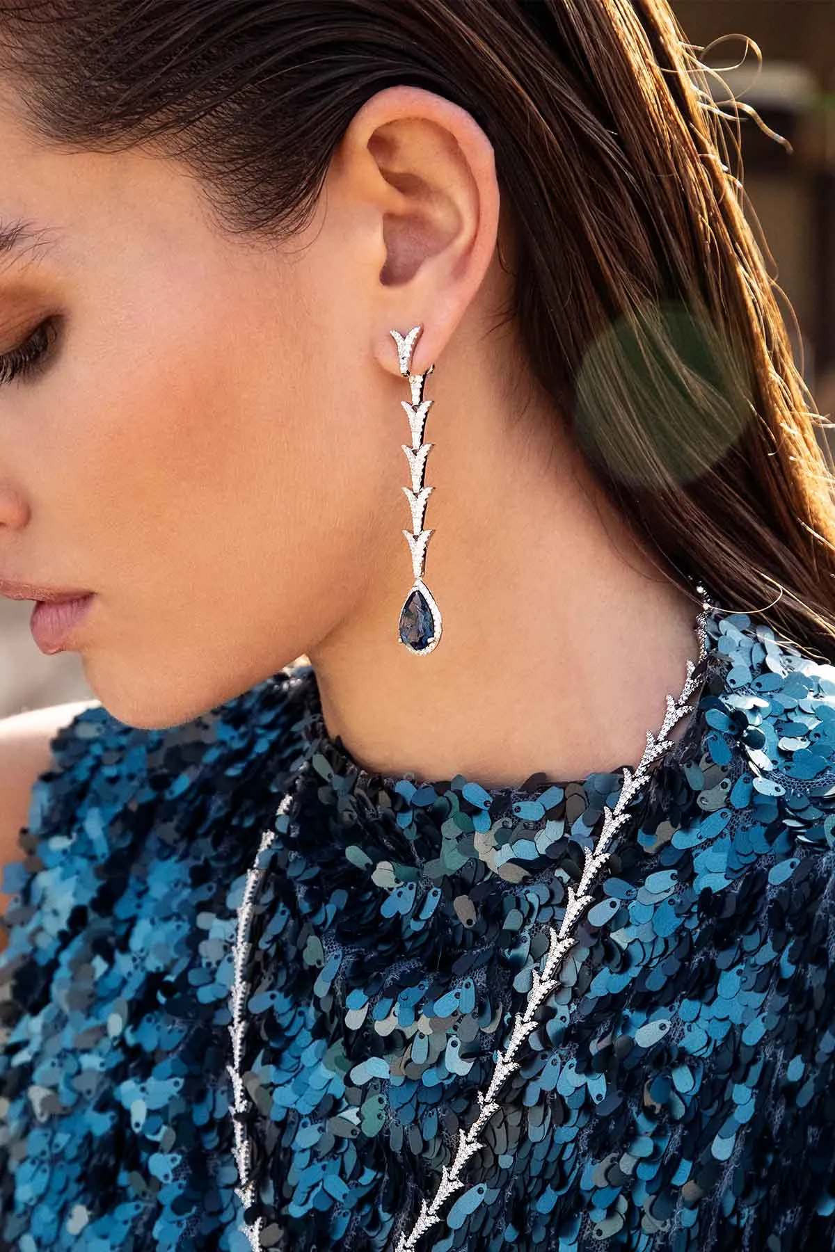 Drop Earrings with Blue Pear Stone