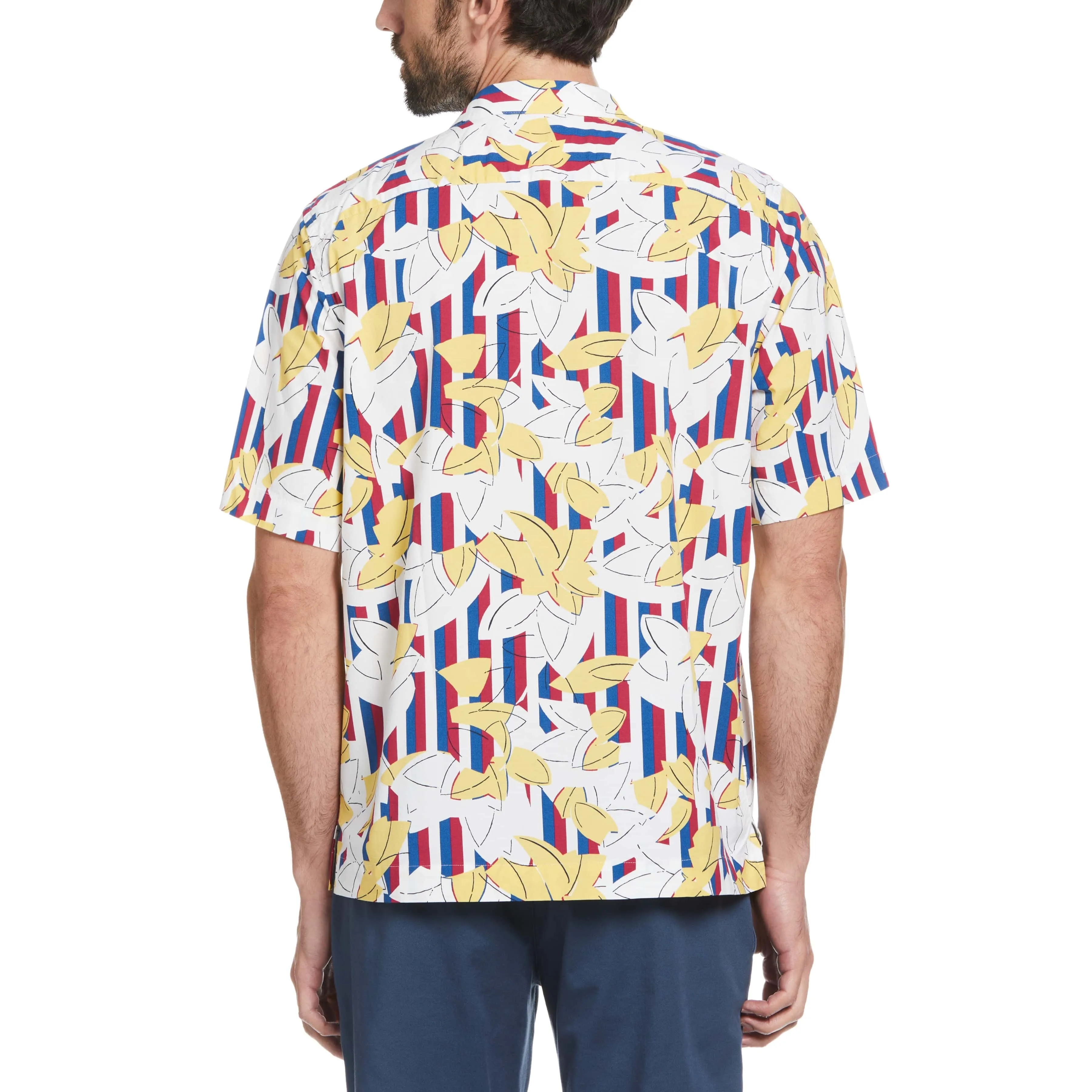 Ecovero™ Stripe Leaf Print Camp Collar Shirt