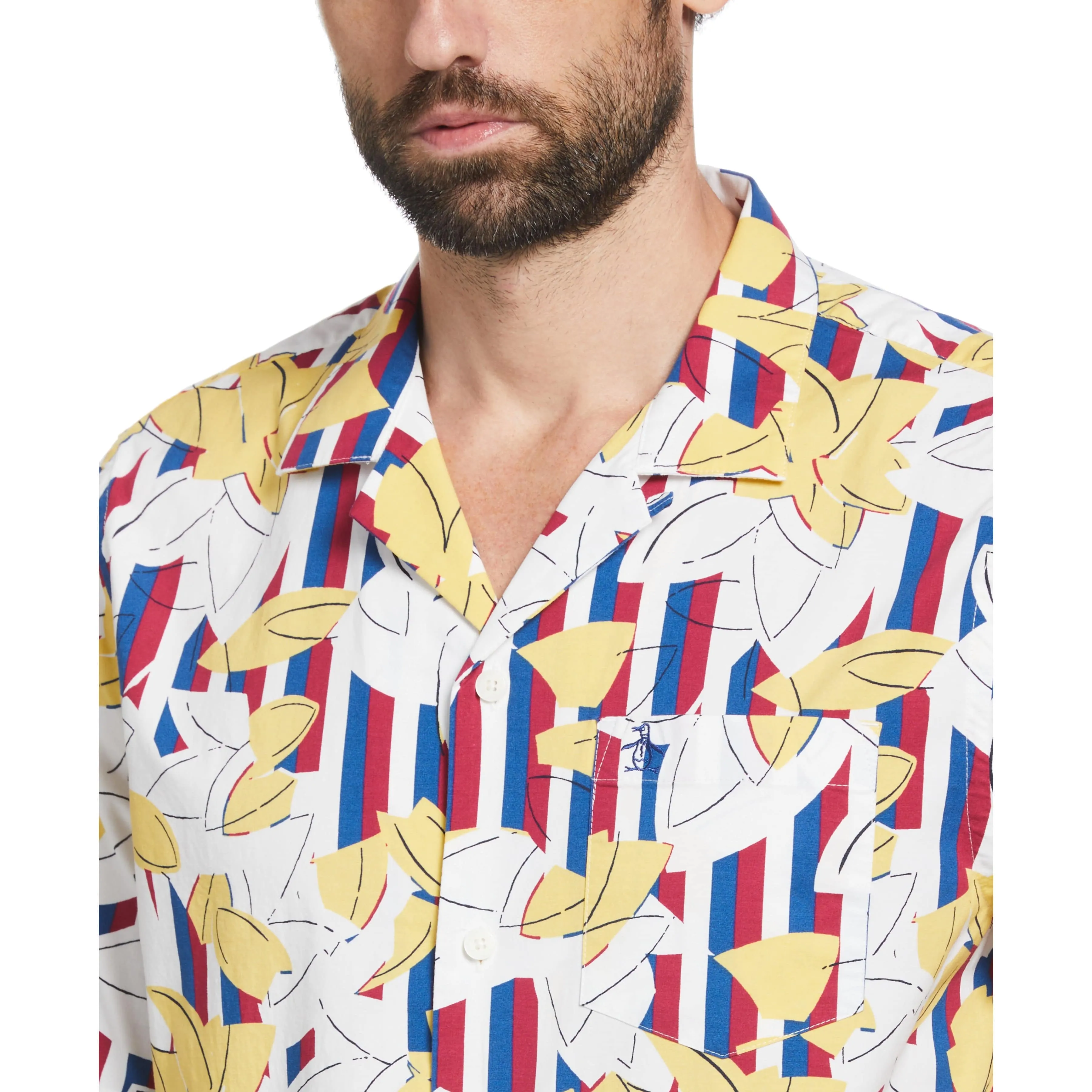 Ecovero™ Stripe Leaf Print Camp Collar Shirt