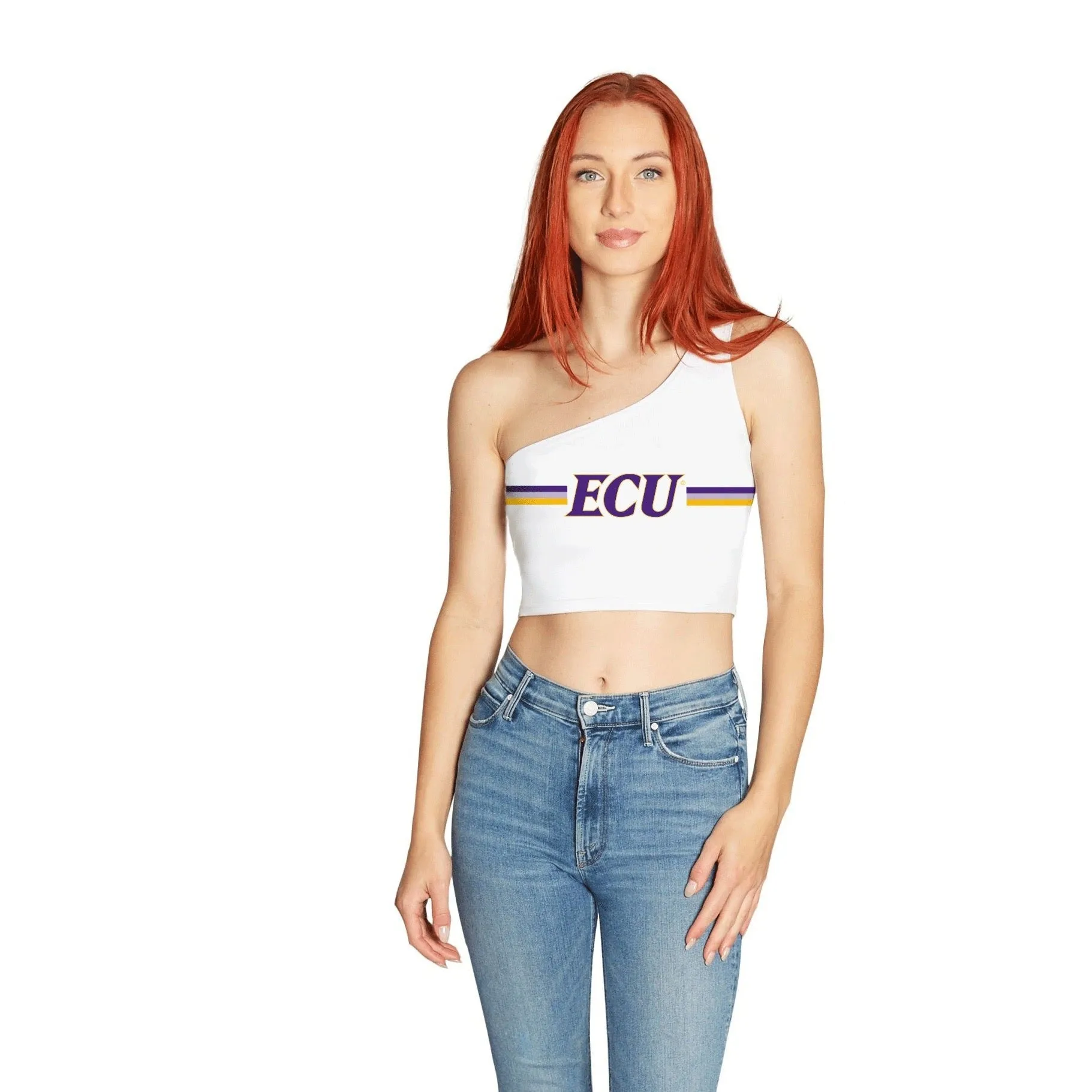 ECU Pirates White One Shoulder Top