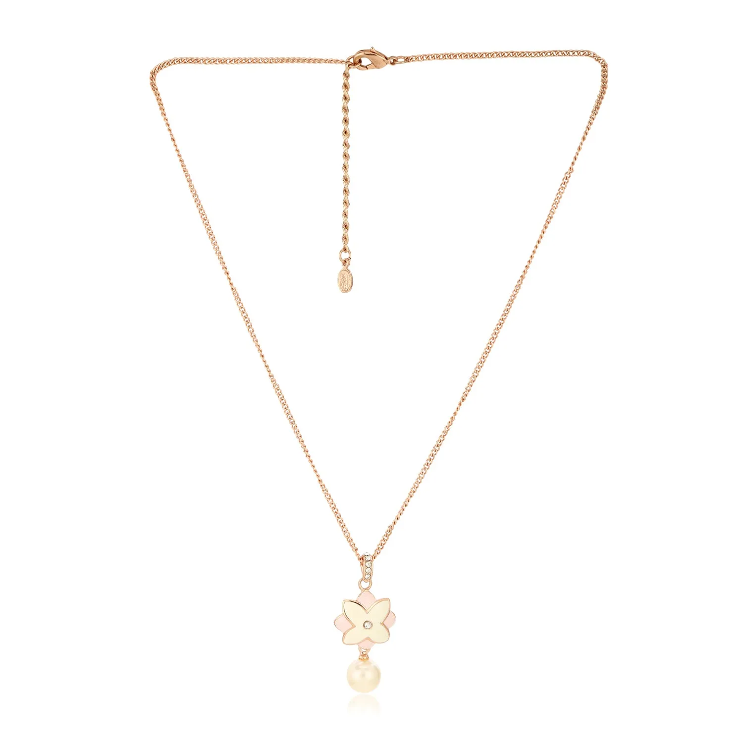 Estele Charming Rosegold Plated Floral Shaped Pearl Drop Pendant Set for Women / Girls