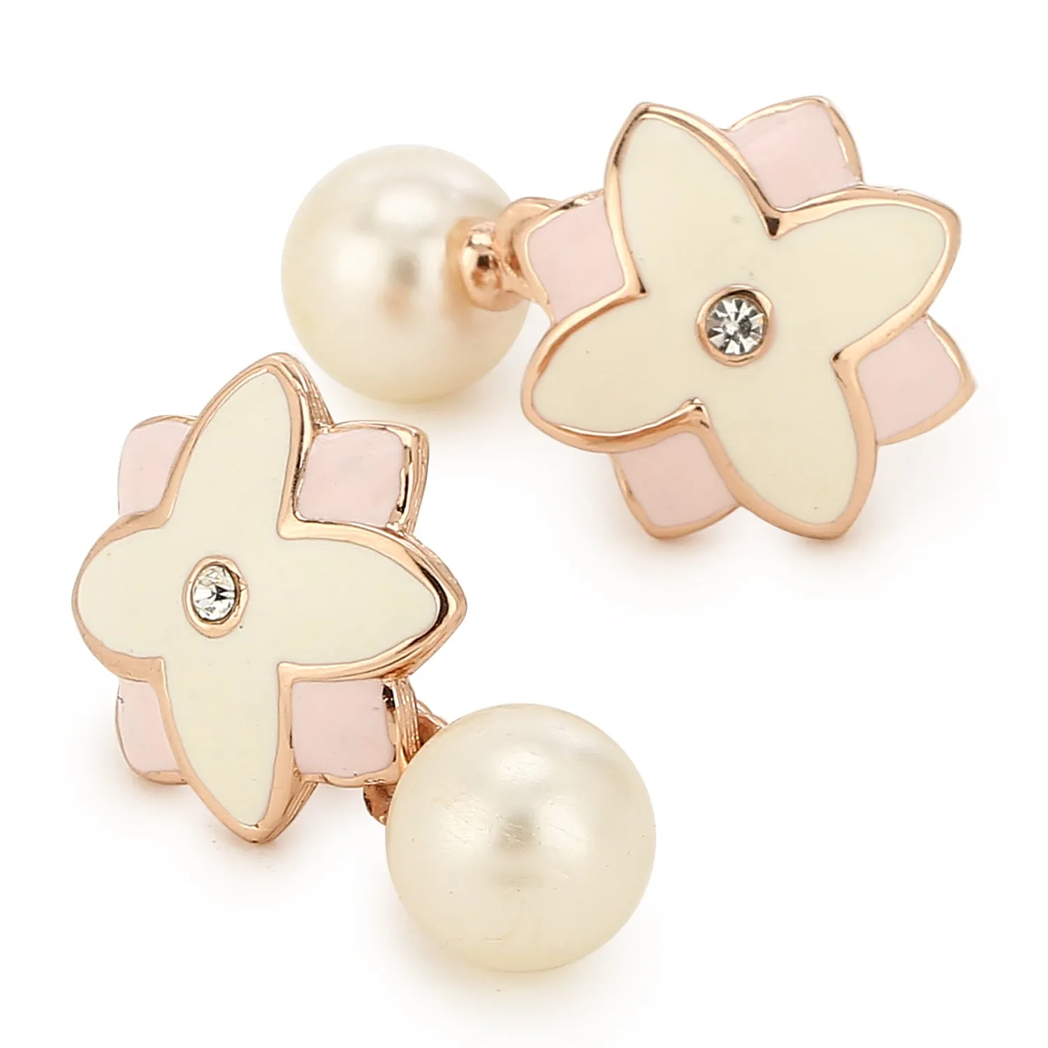 Estele Charming Rosegold Plated Floral Shaped Pearl Drop Pendant Set for Women / Girls