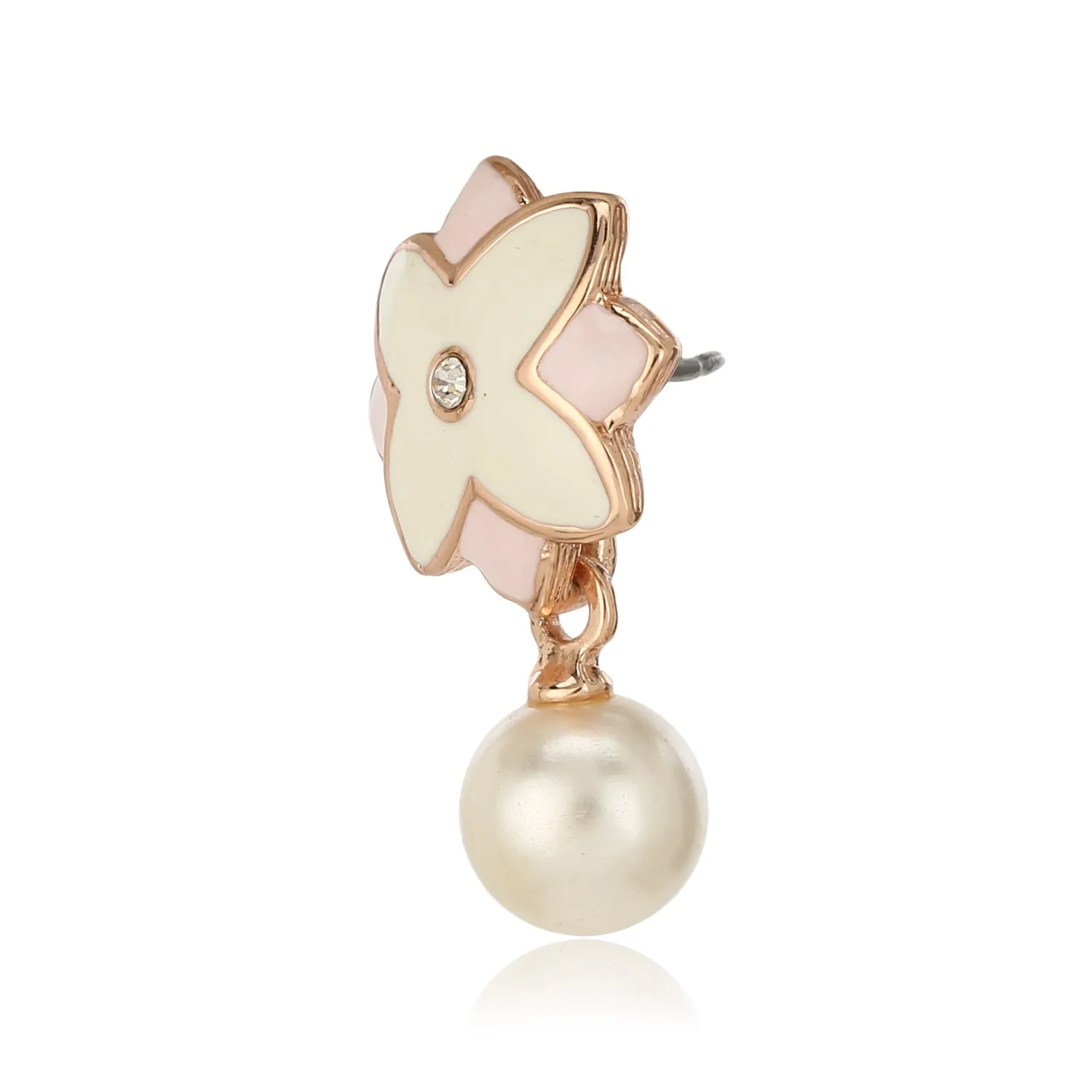 Estele Charming Rosegold Plated Floral Shaped Pearl Drop Pendant Set for Women / Girls