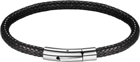 FOCALOOK Braided Leather Bracelets for Men, Black/Brown Stainless Steel Engraved Inspirational Bangle Cuff Bracelet with Clasp, Valentines Day Gifts for Him Husband Friends