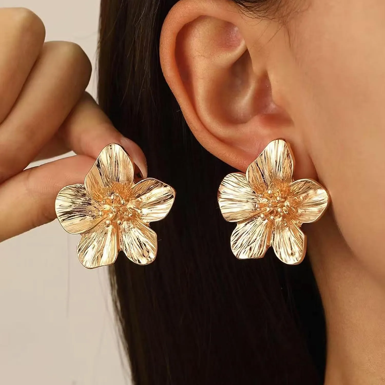 Gold Flower Earrings Statement Earrings for Women Large Floral Earring Jewelry Gift Spring Summer Accessories