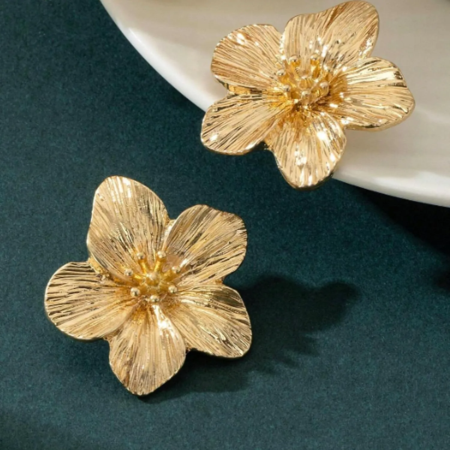 Gold Flower Earrings Statement Earrings for Women Large Floral Earring Jewelry Gift Spring Summer Accessories