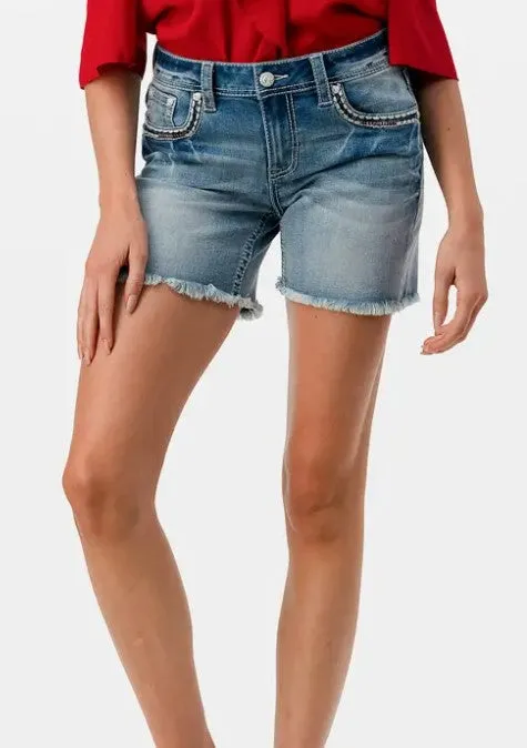 Grace Steer Head 3D Mid Rise Light Blue Shorts EH-S618