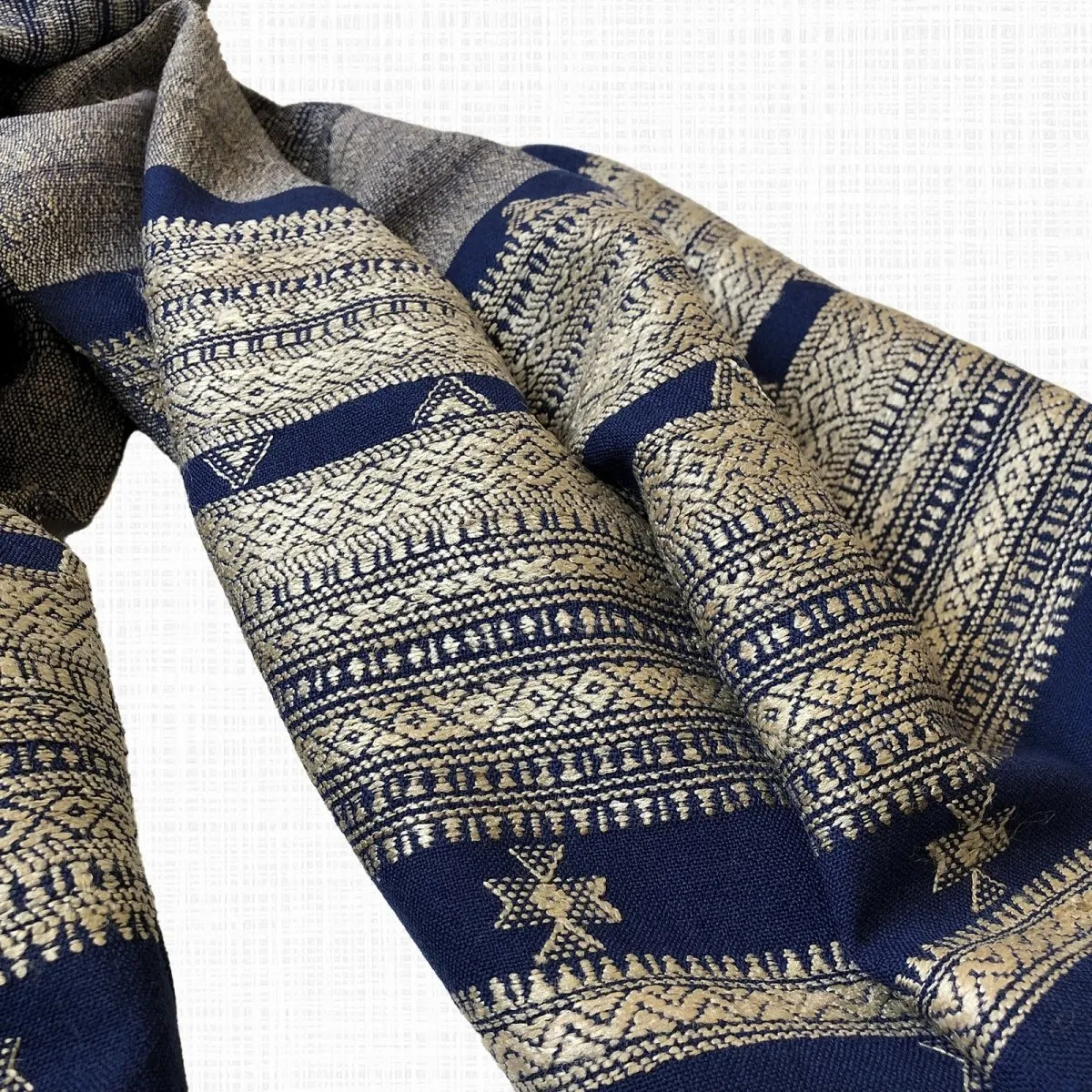 Gray & Blue Handwoven Wool & Silk Stole