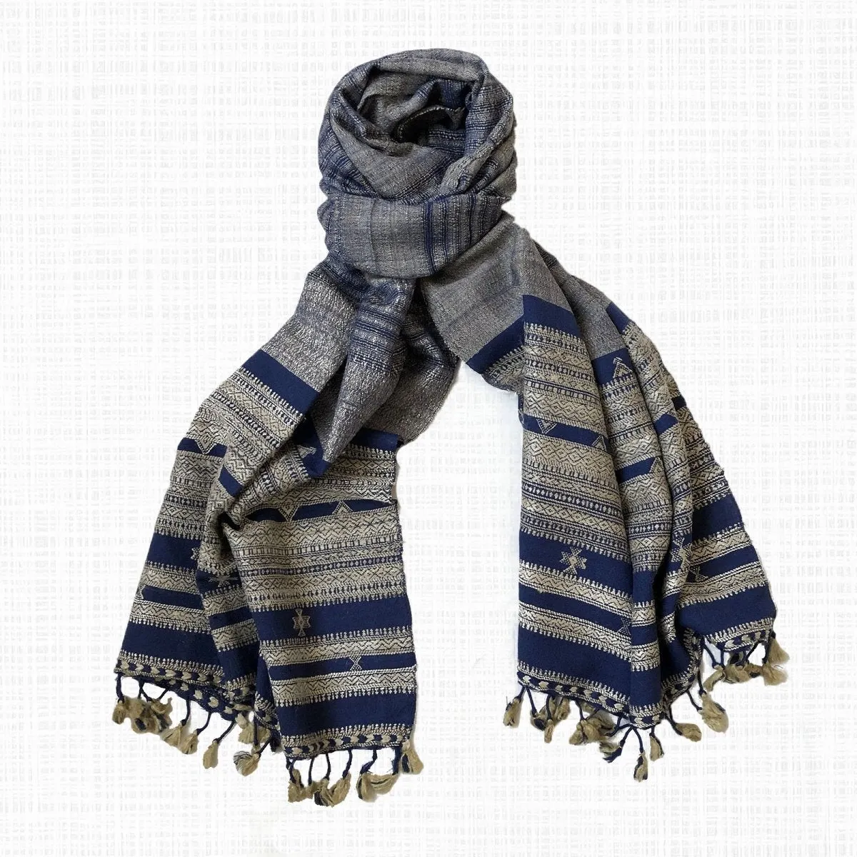 Gray & Blue Handwoven Wool & Silk Stole