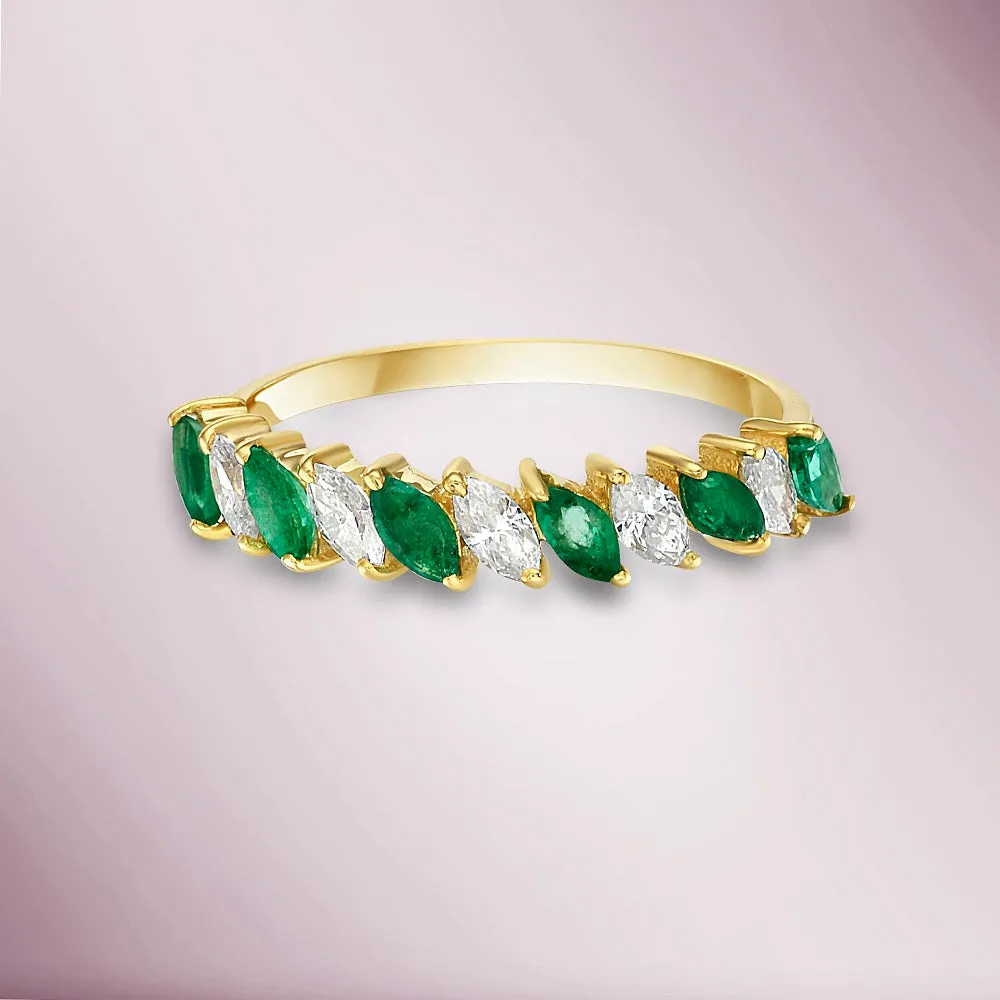 HalfWay Marquise Diamond & Emerald Band Ring (0.85 ct.) in 14K Gold