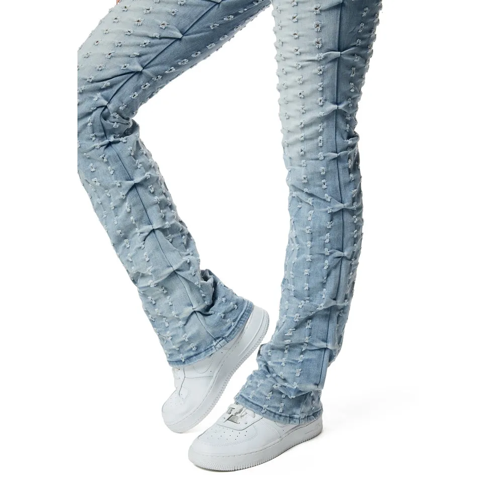 High Rise Punched Bootcut Denim Jeans - Sky Blue