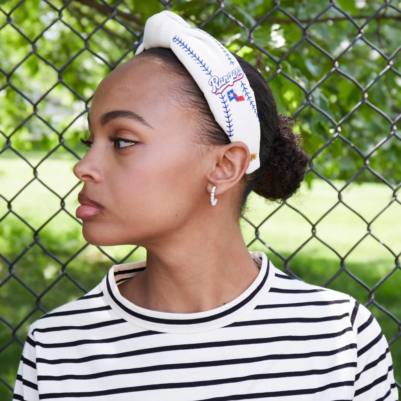 Ivory Texas Rangers Embroidered Knotted Headband