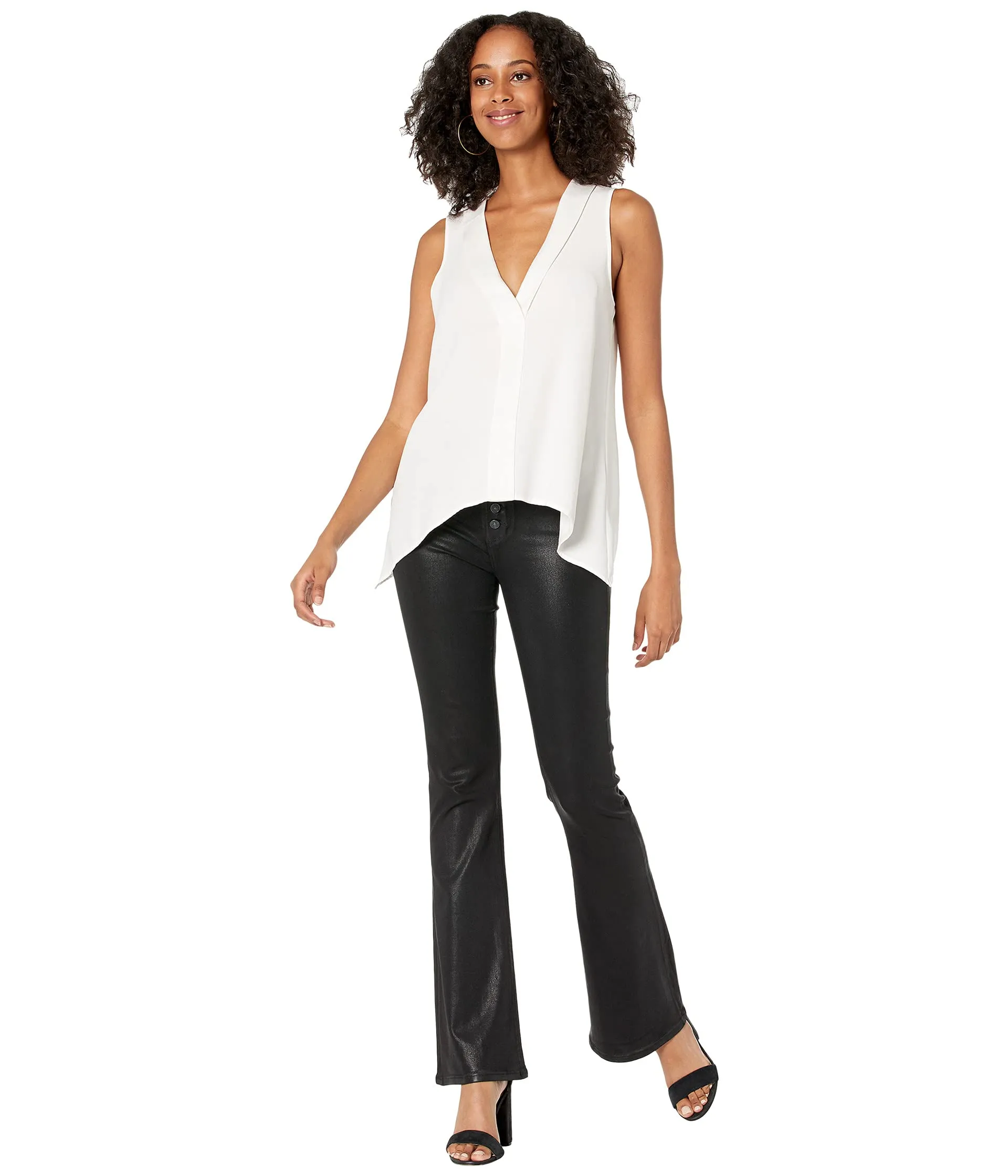 Jeans Paige, High-Rise Lou Lou w/ Exposed Buttonfly in Black Fog Luxe Coating