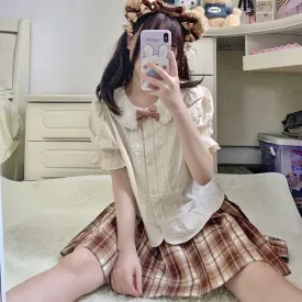 Kawaii Peter Pan Collar Eyelet Short Sleeve Lolita Blouse Shirt