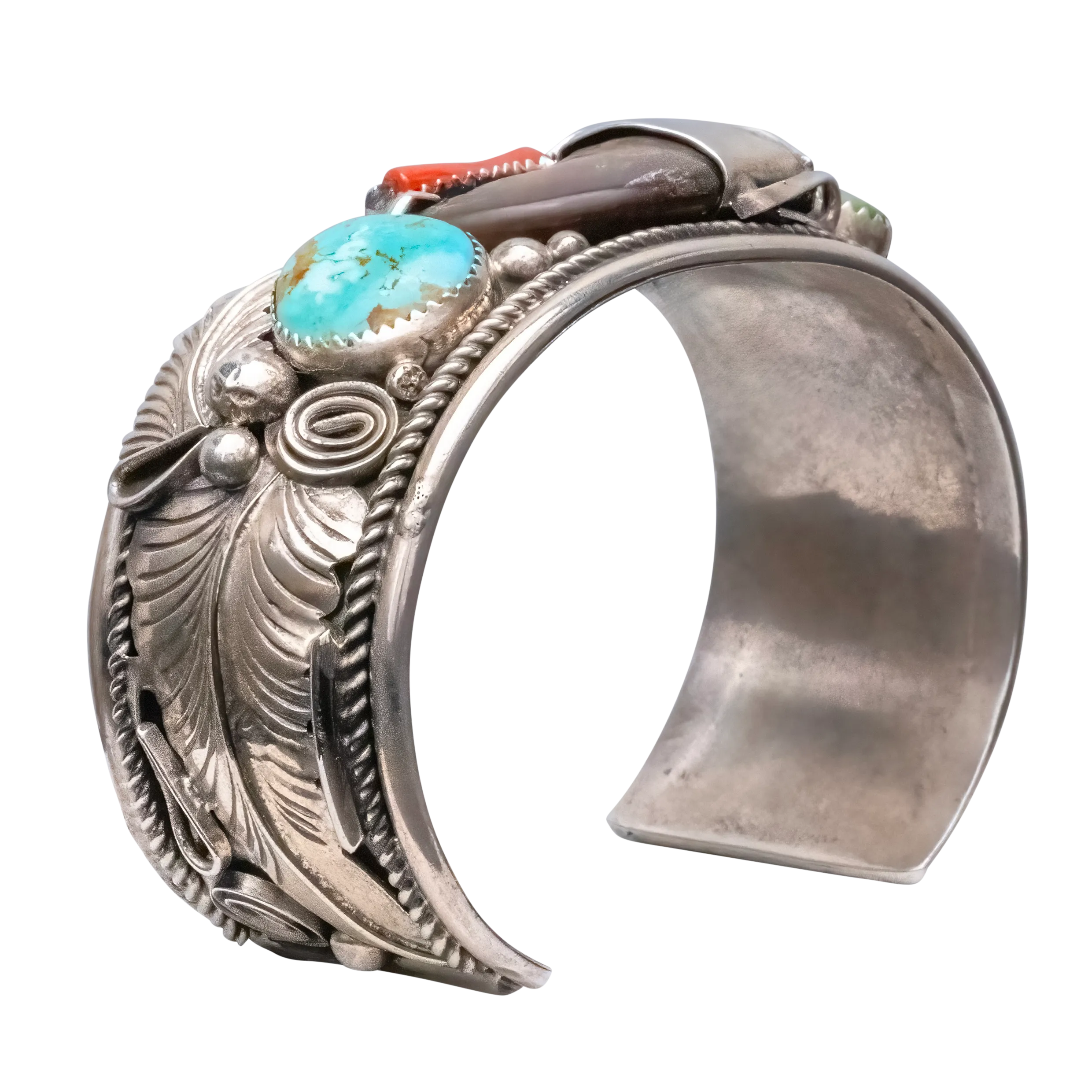 Kingman Turquoise & Mediterranean Coral Bear Claw Cuff | Mike Thomas Jr.