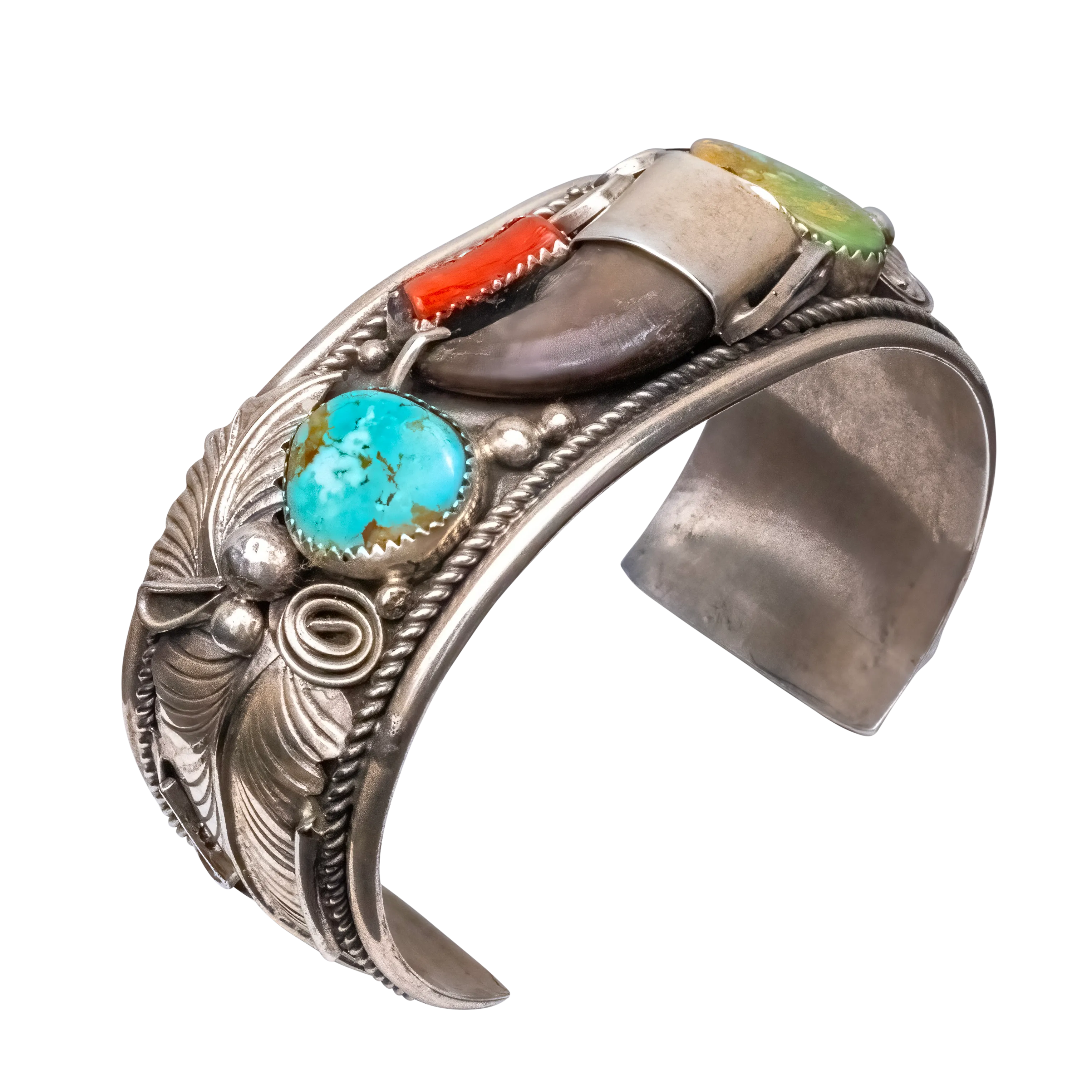 Kingman Turquoise & Mediterranean Coral Bear Claw Cuff | Mike Thomas Jr.