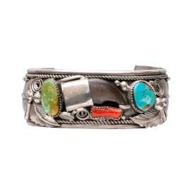 Kingman Turquoise & Mediterranean Coral Bear Claw Cuff | Mike Thomas Jr.