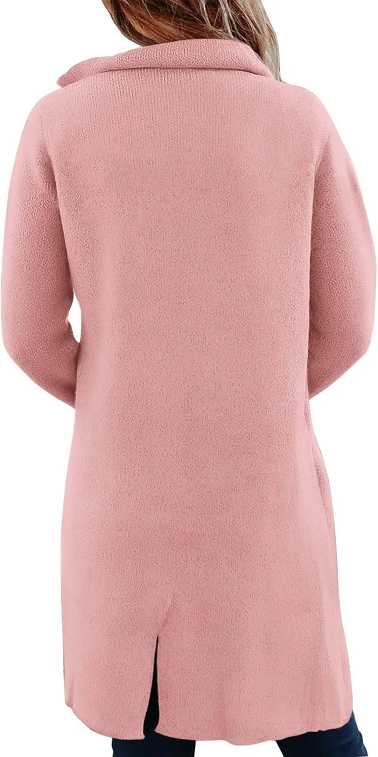 KIRUNDO Cardigan Sweaters for Women 2025 Fall Fashion Open Front Warm Thick Long Winter Coats Jackets Decorative Buttons