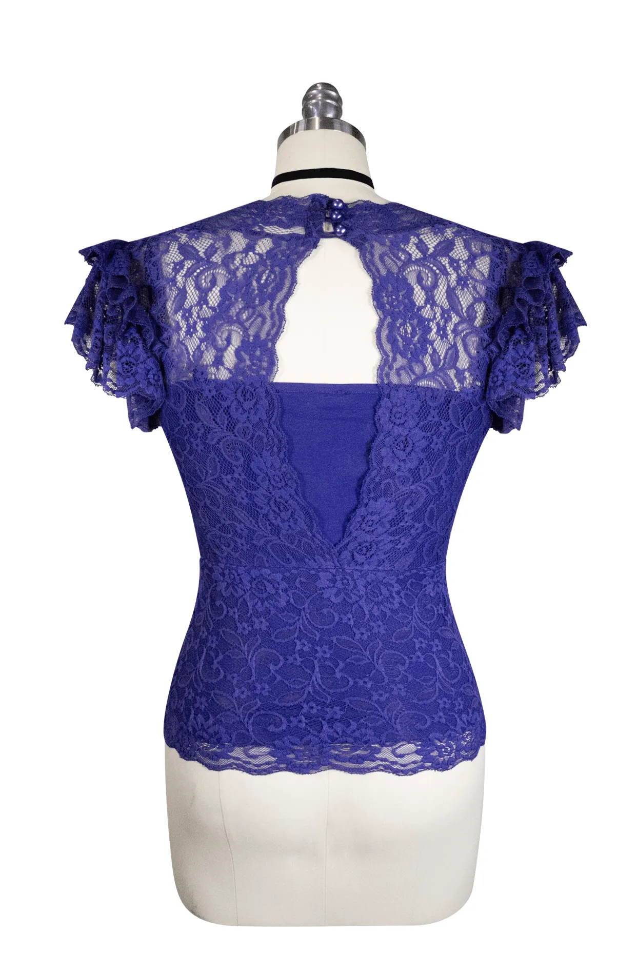 La Luna Womens Elegant Blue Lace Top