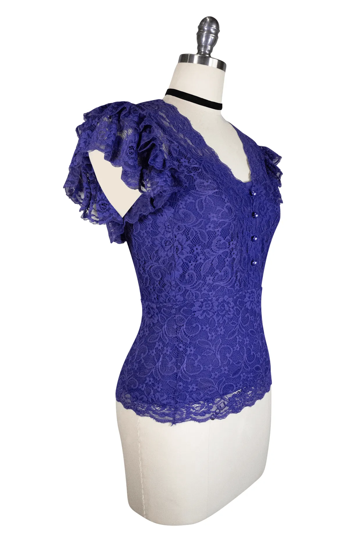 La Luna Womens Elegant Blue Lace Top