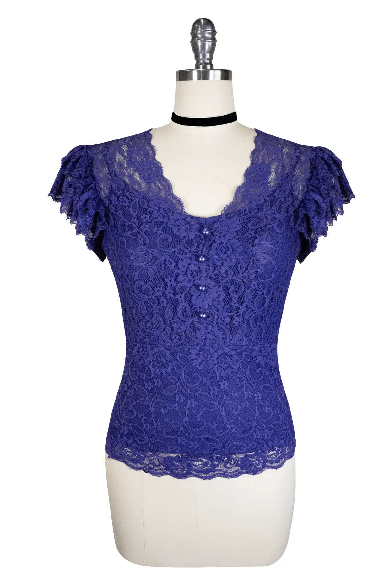 La Luna Womens Elegant Blue Lace Top