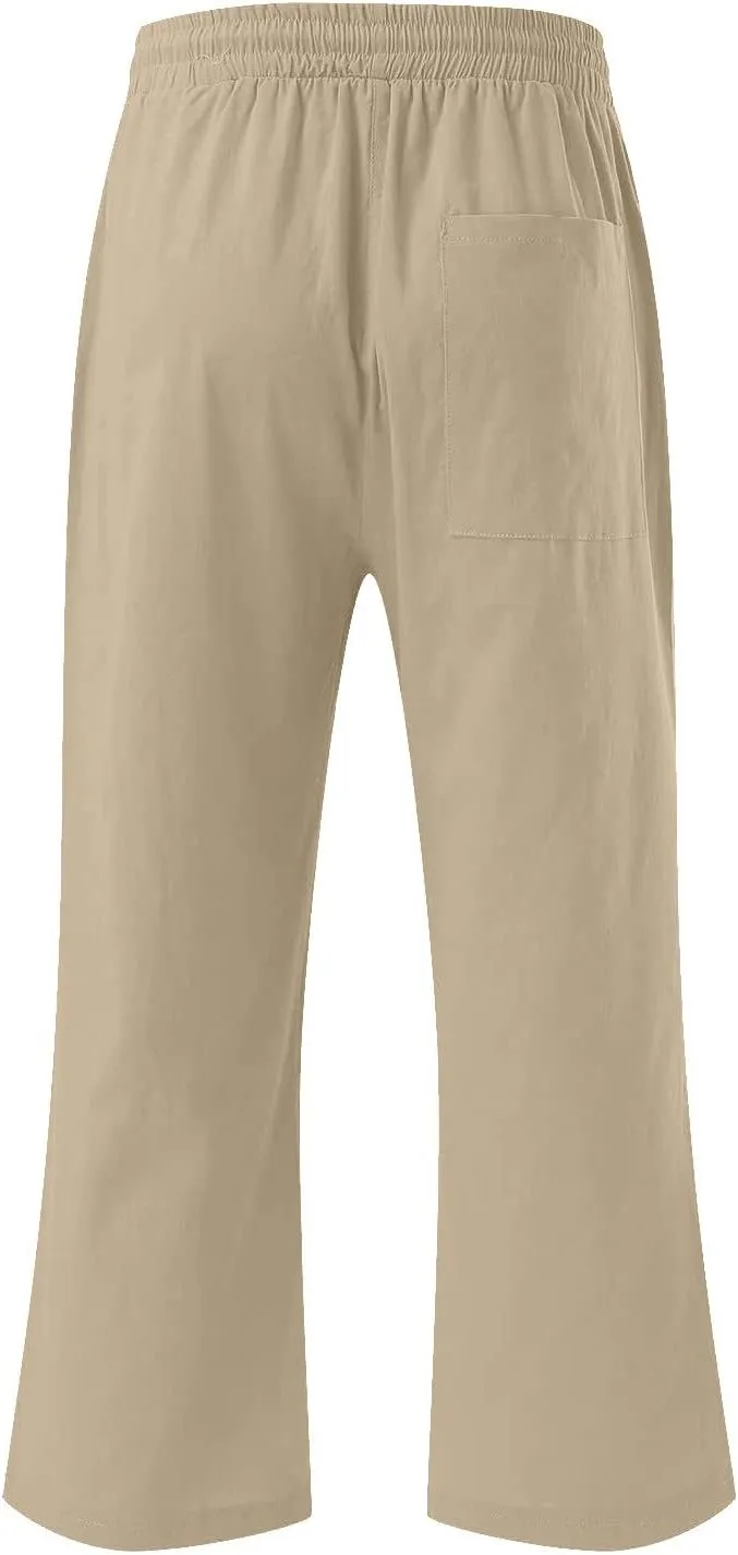 Linen Summer Pants for Women 2024 Wide Leg Capris Palazzo Capri Pants Dressy Causal Gauze Pants with Pockets